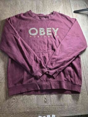 Obey Burgundy Crewneck Sweatshirt with Worldwide Logo